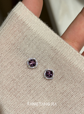 紫色方糖耳钉女爆闪耳环轻奢高级感小众设计精致小巧耳饰