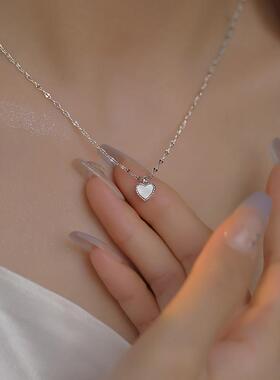 925纯银贝壳爱心项链女2022年新款潮毛衣链轻奢小众ins高级感配饰