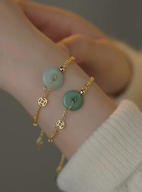 925纯银天然和田玉平安扣手链女ins小众设计感复古送女友闺蜜礼物