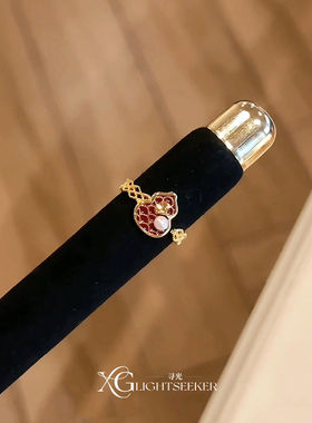 S925纯银新中式酒红色葫芦珍珠戒指新年显白气质高颜值开口食指戒