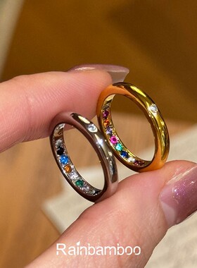 复古金色彩宝素圈泥鳅背戒指女款