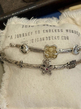 韩系ins风做旧银色可爱小熊手链女氛围感叠戴手环手饰品手镯装饰