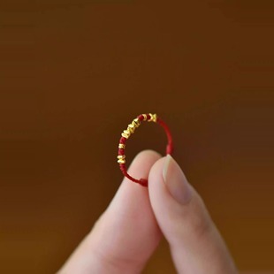 本命年招财红绳戒指女款手工编织小众设计感岁岁有金碎碎金食指戒