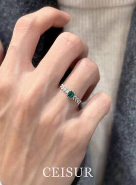 复古树叶绿色方形戒指小巧精致个性高级感时尚气质百搭食指戒