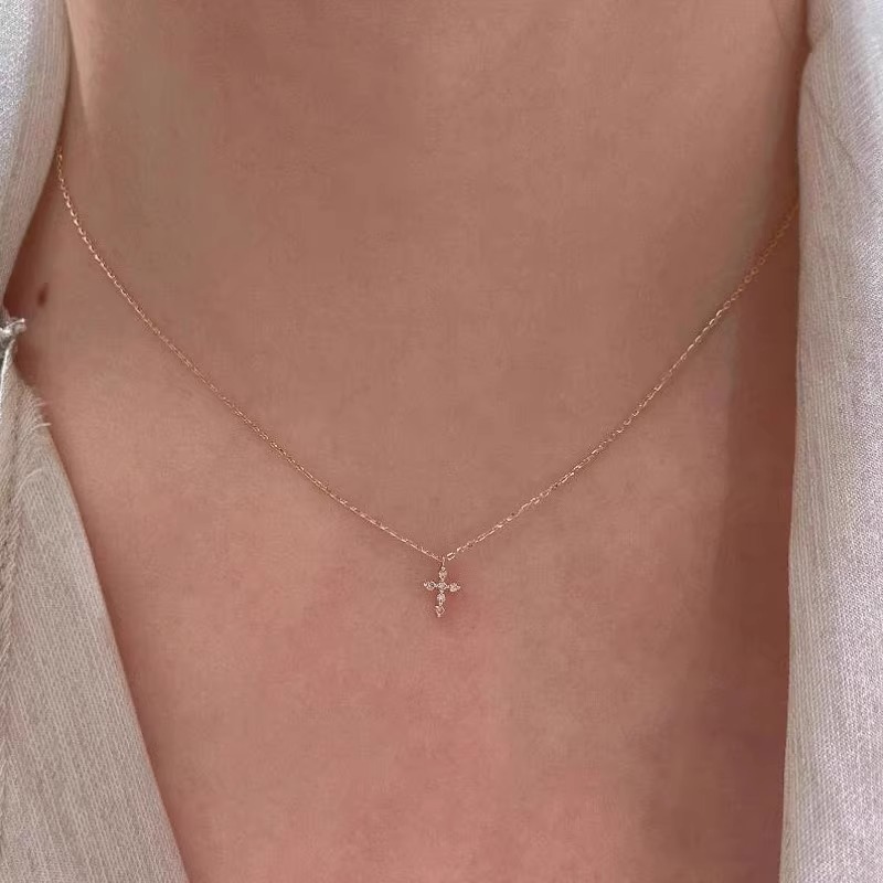 极细款爆闪mini十字架吊坠项链