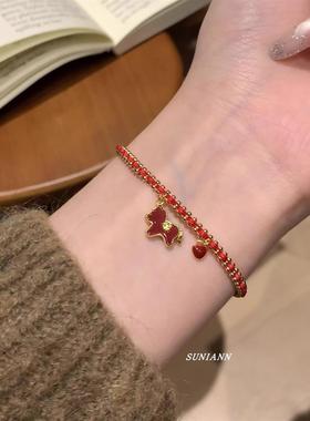 新年红色小马爱心红绳手链轻奢