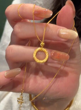 韩系磨砂超闪金色圆圈项链女轻奢