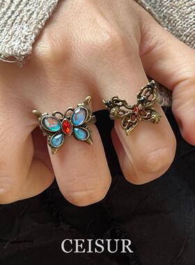 复古镂空做旧蝴蝶戒指女小众设计