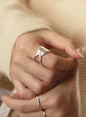 磨砂哑光宽面双层戒指女款轻奢