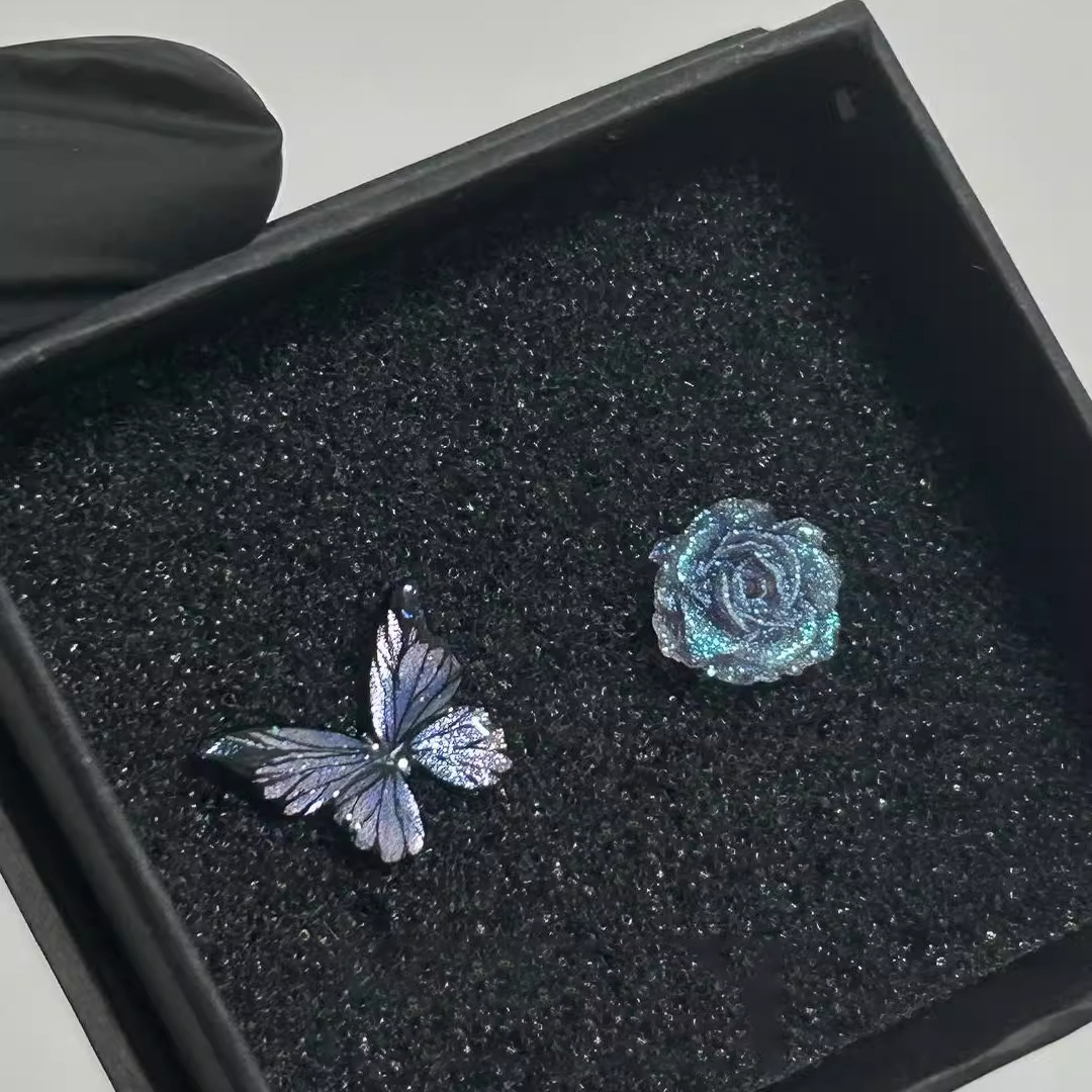 超仙蓝色星辰蝴蝶耳钉女轻奢气质