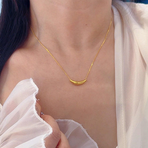 韩系极简风金色亮面月牙项链女款