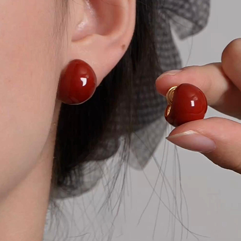 豆豆酒红色耳钉女复古港风法式简约耳环小众设计感新年本命年耳饰,饰品/流行首饰/时尚饰品新,耳钉,淘宝优惠券,粉丝福利购,淘宝优惠卷