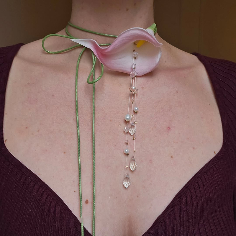 马蹄莲流苏精致花朵仿珍珠项链女