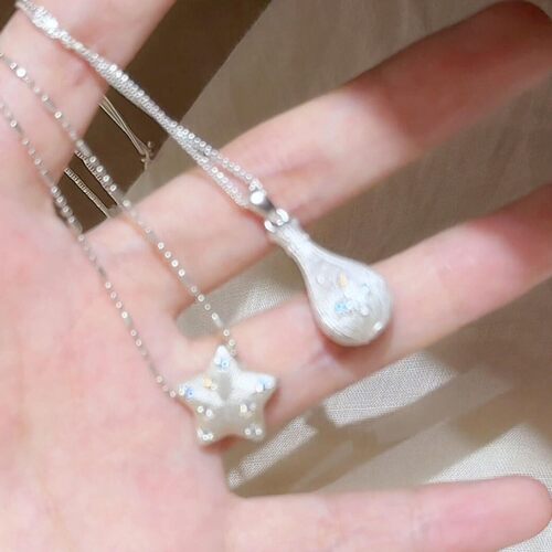 新中式银色拉丝花瓶星星项链女款