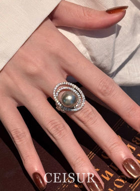 S925纯银优雅精致绕线闪钻水珍珠戒指女复古绝美轻奢高级感食指戒