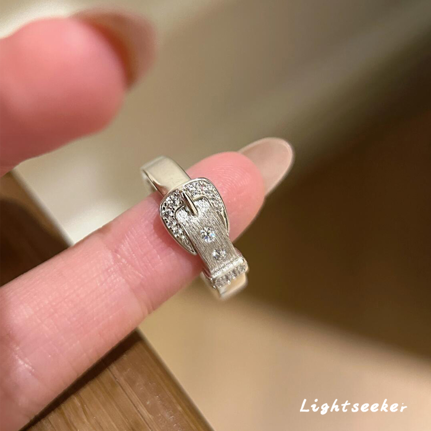 S925纯银清冷感拉丝皮带戒指中古