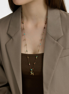 彩色串珠气球小狗编织绳项链女高级感轻奢小众气质秋冬毛衣链长款