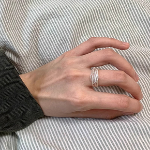 拉丝多层环绕戒指女款小众设计轻奢高级感食指戒冷淡风不规则指环