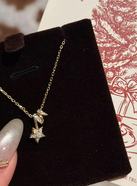 圣诞节爆闪金色星星项链女款韩系精致小众设计感轻奢高级感锁骨链