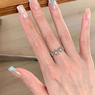 甜美银色蕾丝宽边花朵闪钻戒指女款轻奢精致不掉色开口戒
