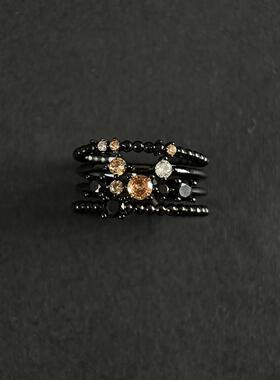 复古暗黑风多层环绕闪钻戒指女