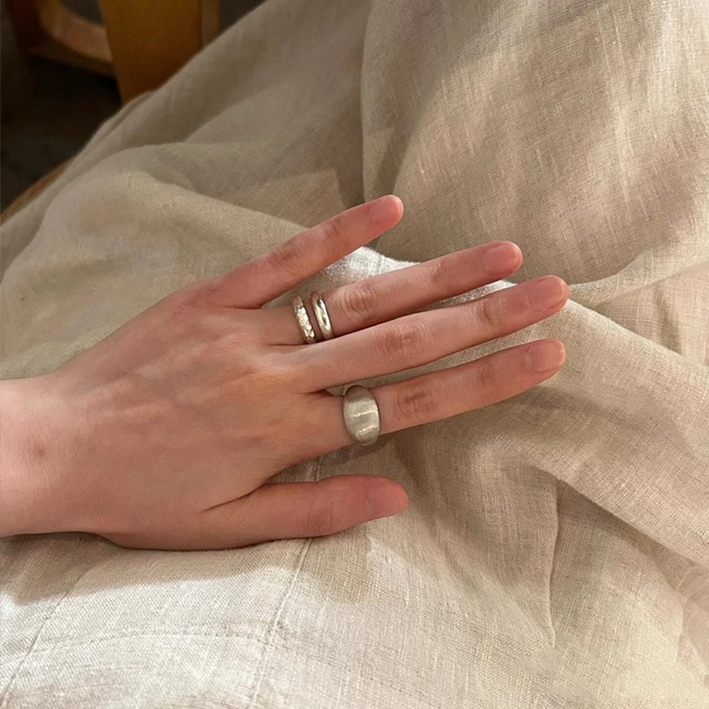 S925纯银拉丝哑光素圈戒指女叠戴