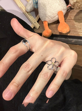 复古银色镂空花朵戒指女小众设计