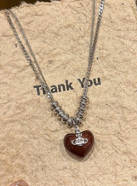 复古爱心吊坠串珠项链女款秋冬