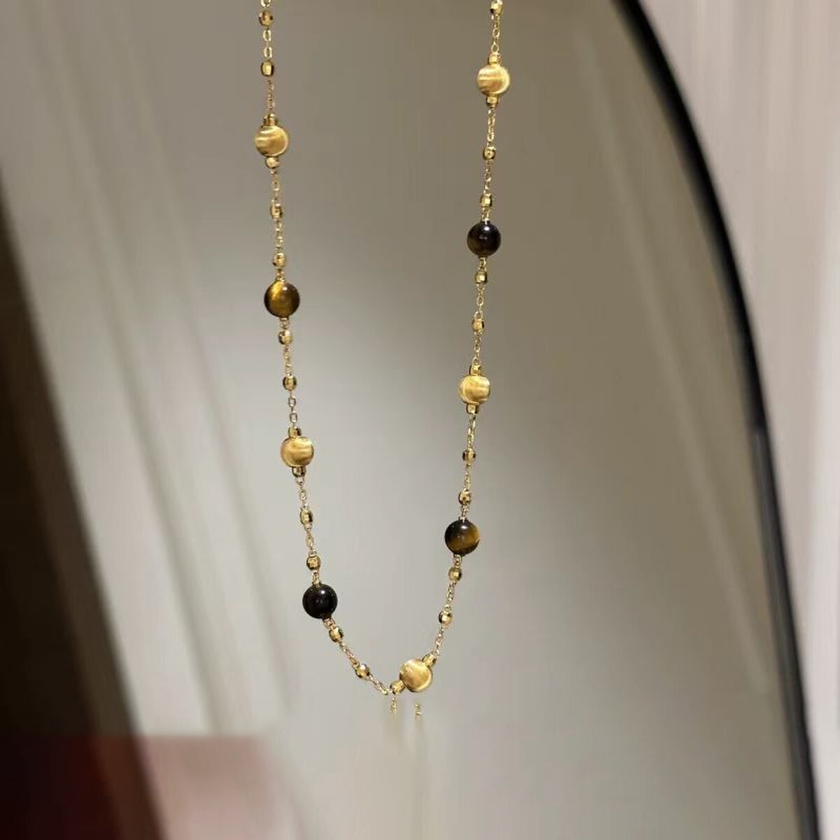 叠戴仿虎眼石项链女轻奢小众