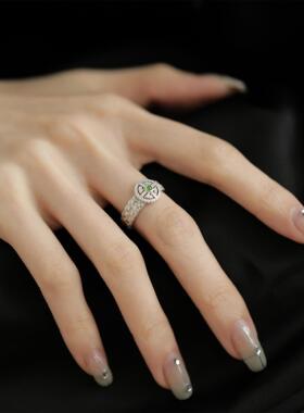 S925银和田玉蕾丝编织戒指女小众设计高级感简约开口指环时尚个性