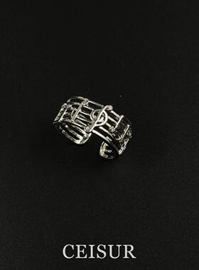 镂空音符戒指女宽版开口简约时尚