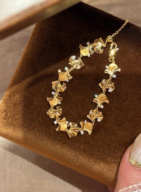 金色拉丝银杏叶手链女新中式复古精致秋冬手串百搭轻奢高级感手饰