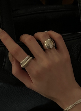 银色宽边面包拉丝素圈戒指女小众设计冷淡风高级感食指戒百搭指环