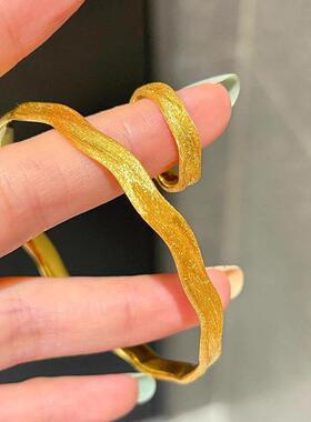 新中式金色拉丝素圈戒指2026新款