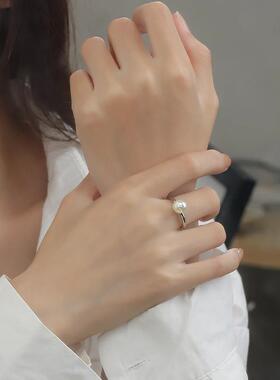 925纯银Fever同款仿珍珠戒指女轻奢小众素圈食指戒尾戒高级感指环