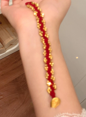 新中式红色波浪纹黄财神手绳女