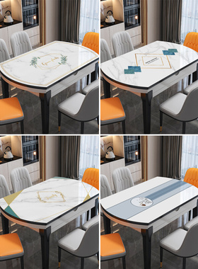 新品椭圆形餐桌布免洗防水防油防烫PVC软玻璃可折叠伸缩圆桌桌垫