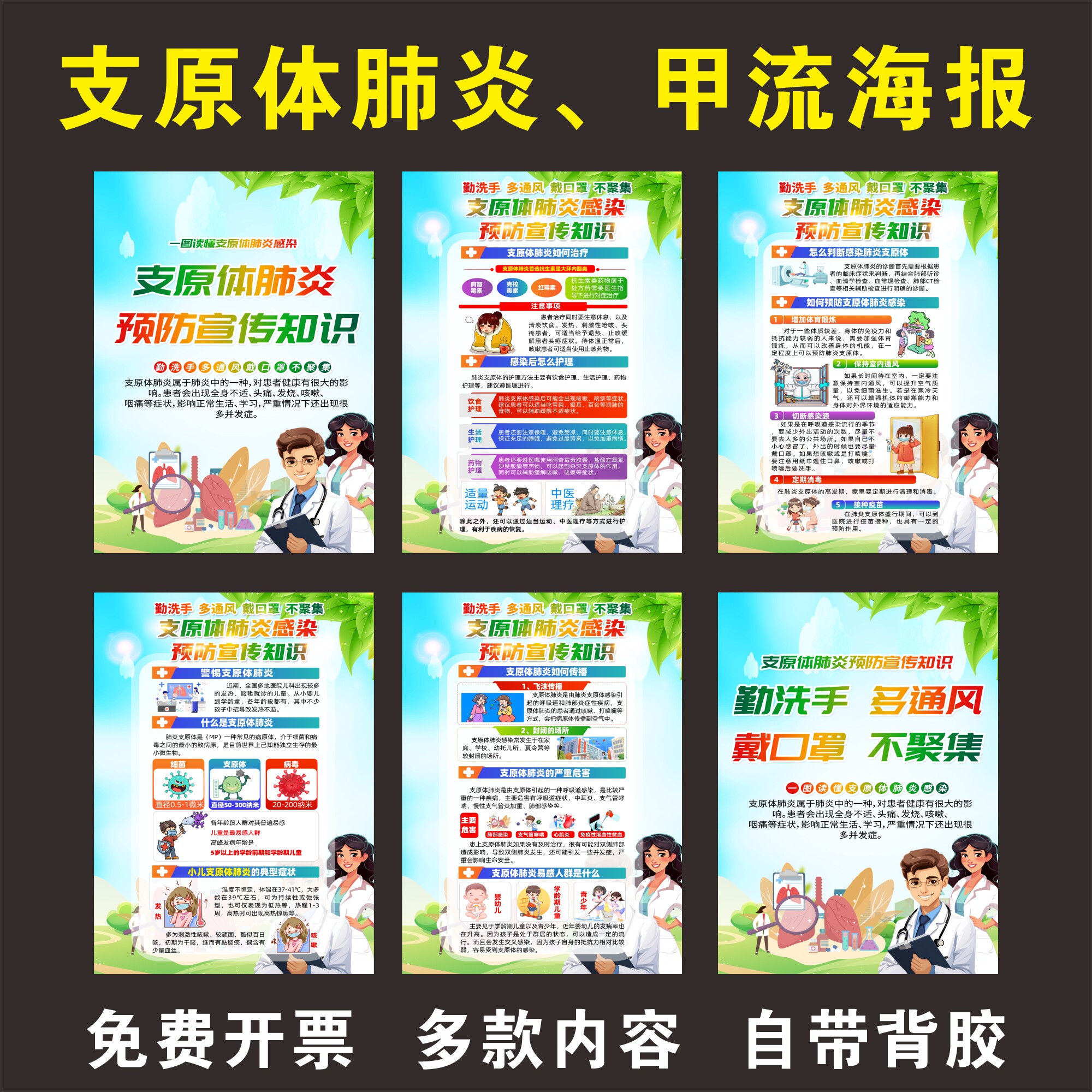 预防支原体肺炎宣传海报甲流预防知识海报甲型H1N1流感宣传挂图画墙贴甲流防控小贴士海报流感常识手抄报贴纸