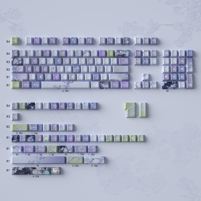 PBT五面热升华远山雪青键帽156键