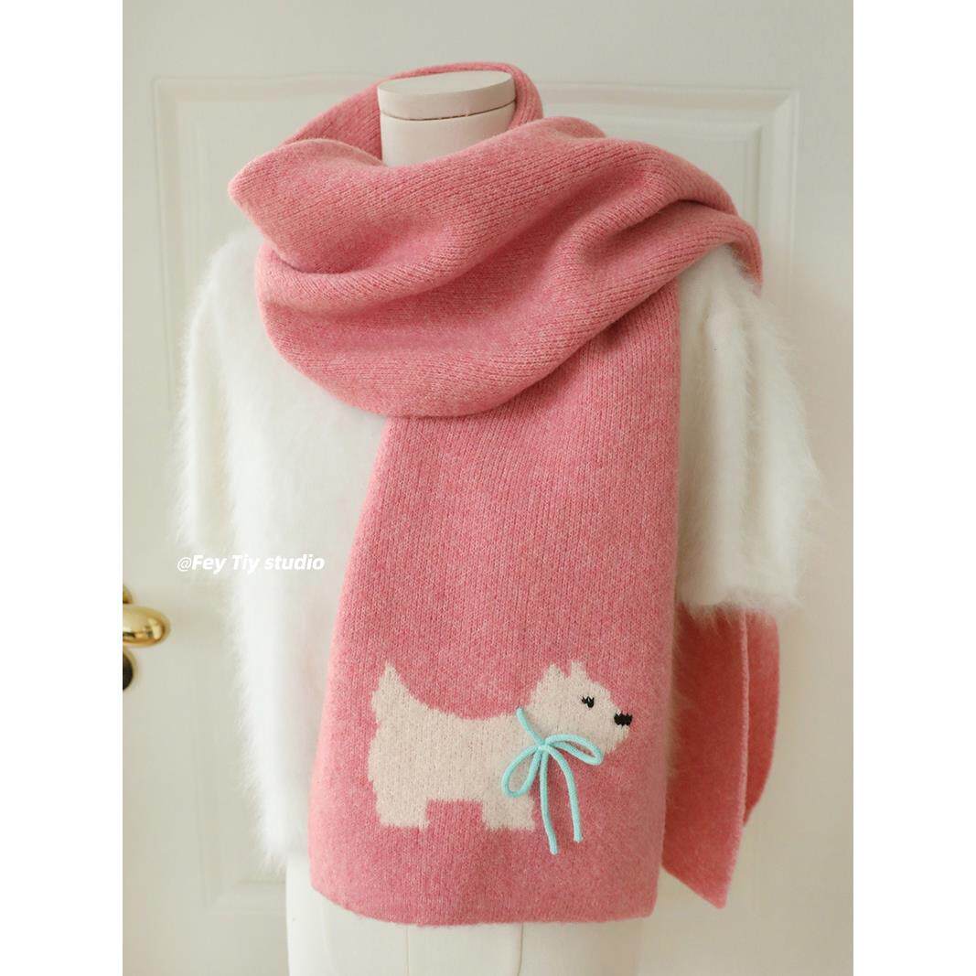 超美手工蝴蝶结 冬季限定款保暖围巾卡通针织毛线仿羊绒围脖韩版