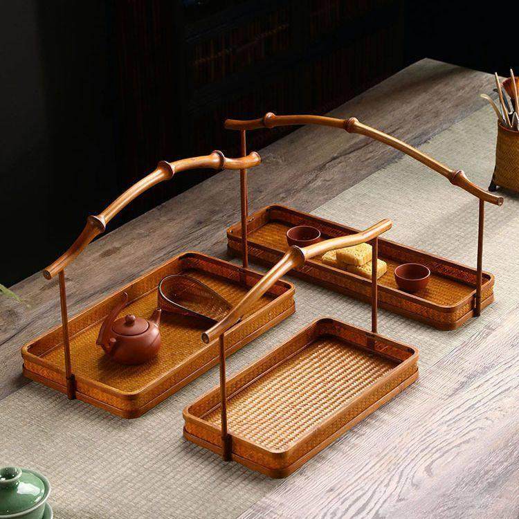 复古竹编大漆提篮筇竹编织水果茶具点心小号收纳筐中式手提便携篮,特色手工艺,竹编/竹雕,淘宝优惠券,粉丝福利购,淘宝优惠卷