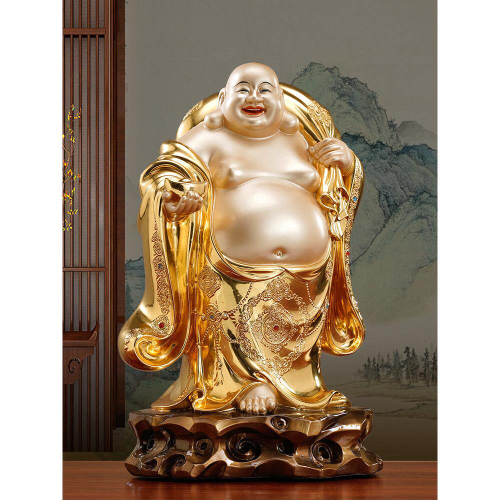 台湾纯铜金弥勒佛像客厅拜祭工艺品大肚笑佛弥勒佛像站像饰品