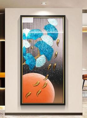 入户玄关实物装饰画手工镶嵌工艺挂画立体羽毛九鱼现代简约走廊壁