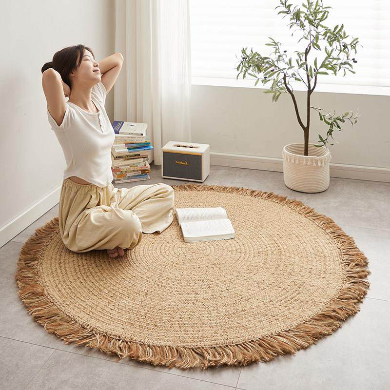 手工编织黄麻地毯客厅沙发咖啡桌无胶地垫阳台卧室圆形流苏地毯定,居家布艺,地毯,淘宝优惠券,粉丝福利购,淘宝优惠卷