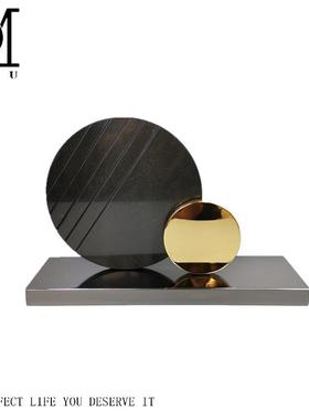 新中式金属大理石屏风摆件软装饰品办公室售楼处家居电视柜艺术品