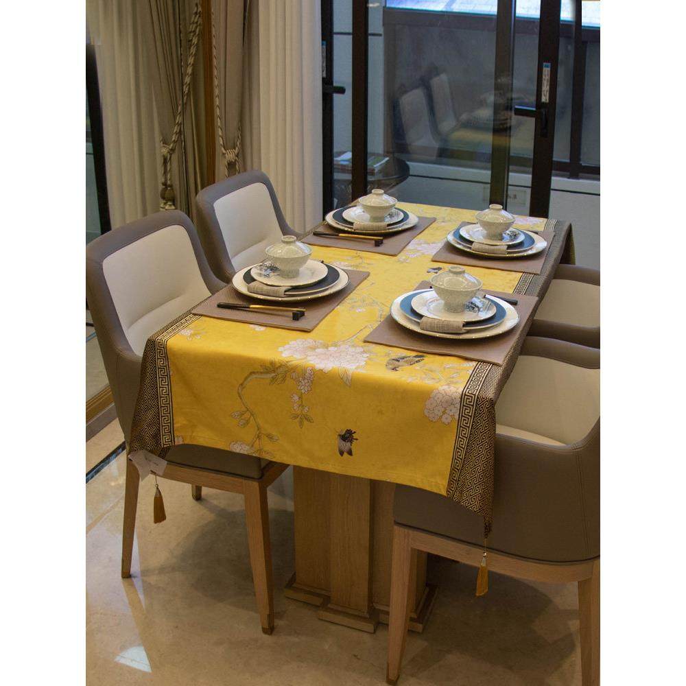 桌布餐厅中国风高档黄花鸟桌布欧洲新中国风咖啡桌桌布现代中国风