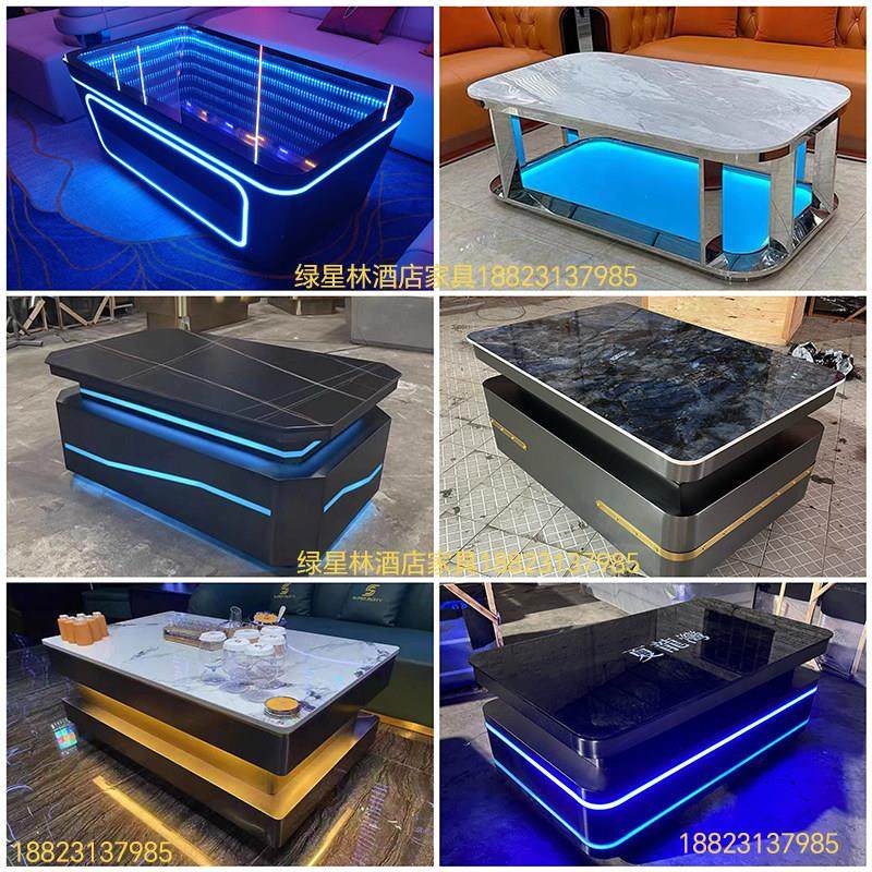 KTV茶几定制酒吧夜场会所散台卡座桌子深渊发光不锈钢化玻璃茶几,商业/办公家具,酒吧桌,淘宝优惠券,粉丝福利购,淘宝优惠卷