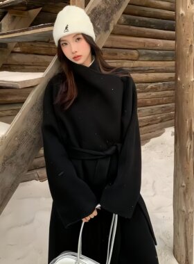 ANRAN月光诗集秋冬高级感立领羊毛大衣气质斜扣领呢子毛呢外套女