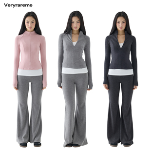 套装 Veryrareme德绒修身 半拉链上衣翻腰喇叭裤