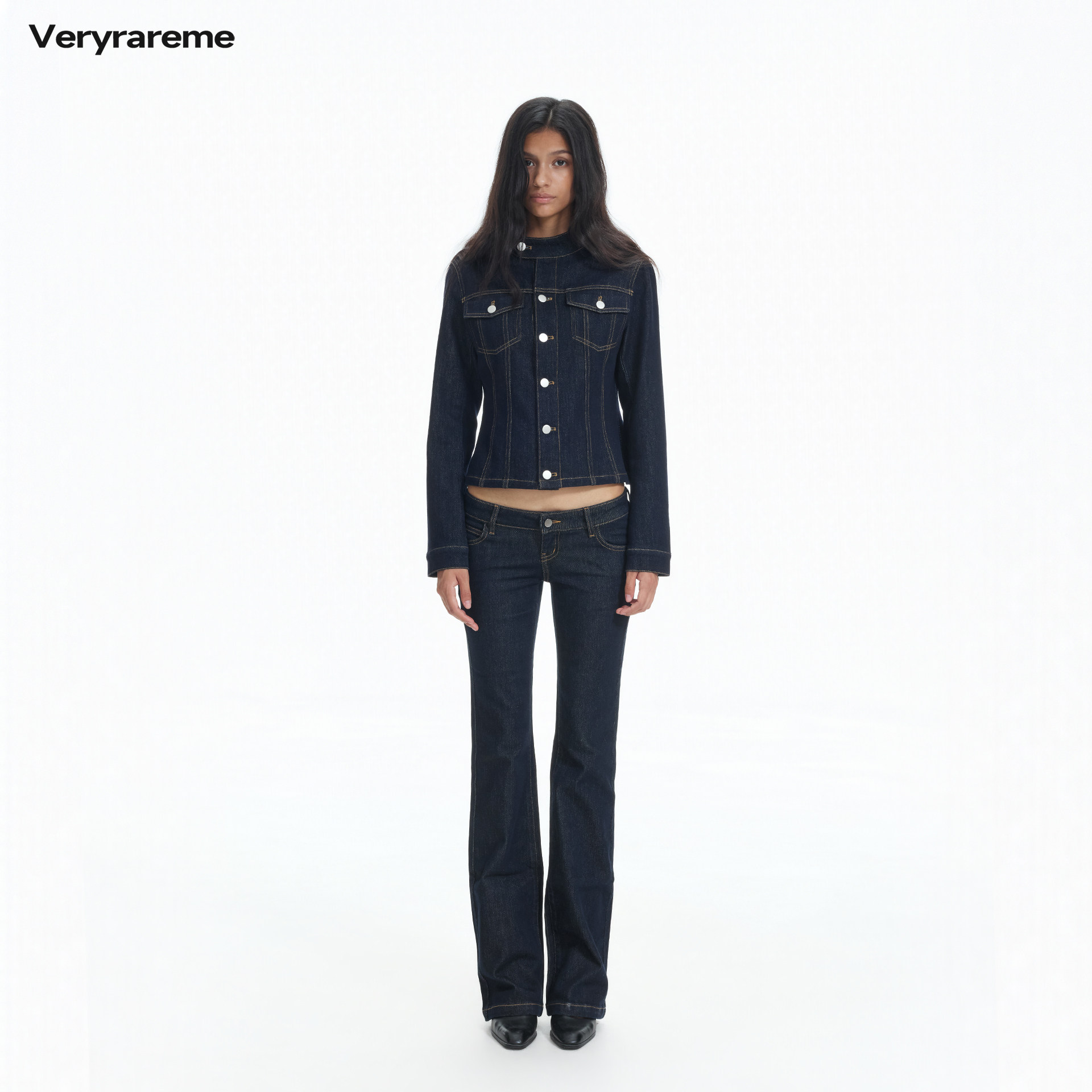 Veryrareme 原色收腰牛仔外套复古修身显瘦牛仔夹克图片